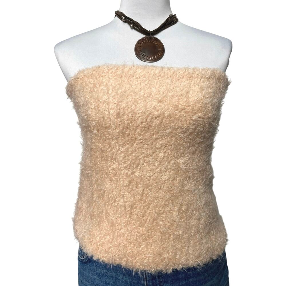NWOT – Zara Bouclé Knit Creamy Beige Strapless Corset Top